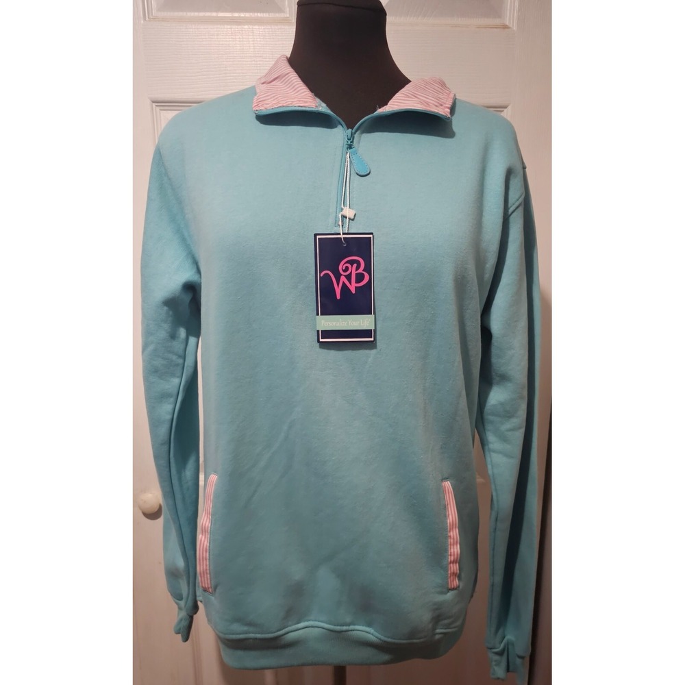 WB Aqua Blue pullover sweater womens size Large half zip long sleeve